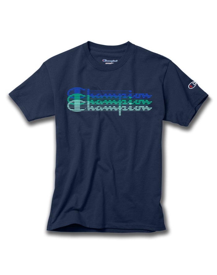 Champion Cotton Triple Split Script Logo - Tytön Laivastonsininen T-Paita - Suomi 6904128-XD